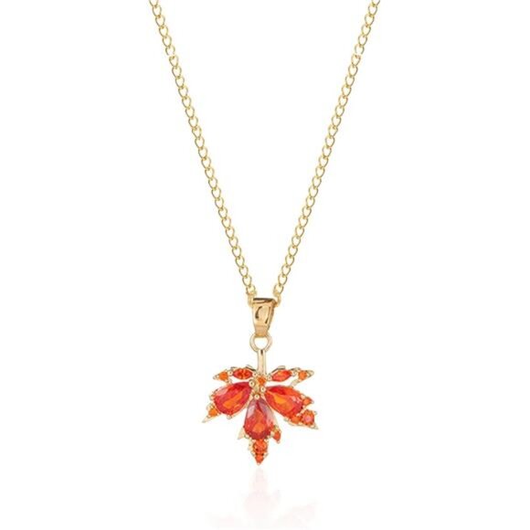 Maple leaf Dainty Chain Simple Pendant Necklace for Women Cute Cubic Zirconia - Picture 1 of 8